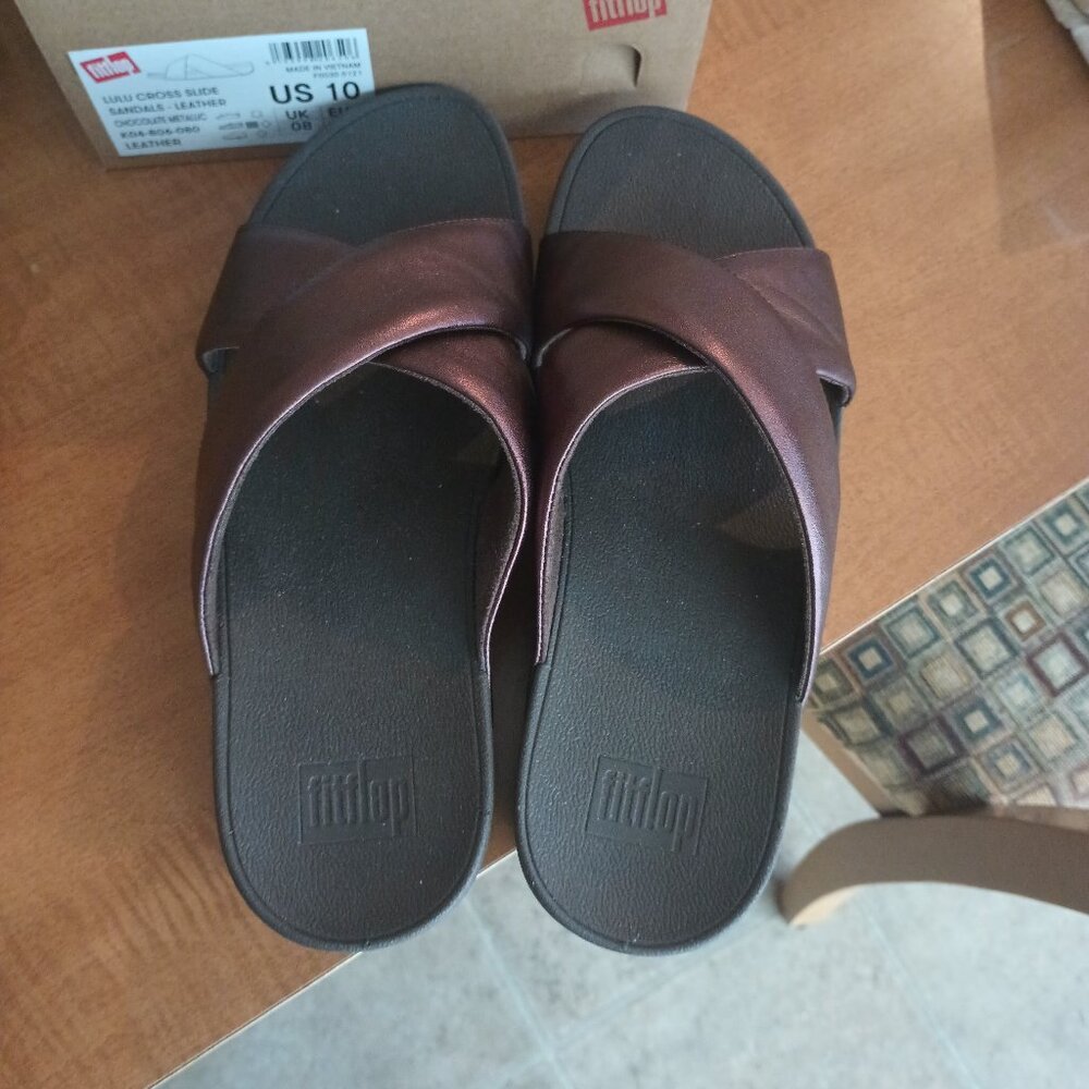 Fitflop size 10 metallic brown slides